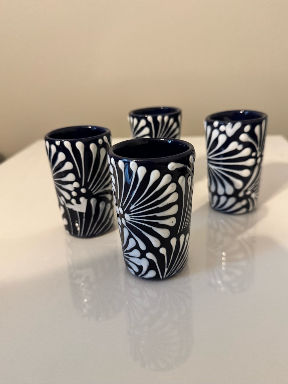 Handmade Blue and White Ceramic Shot Cups - Set of 4